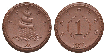 Саксония 1 марка 1921 Men05 22281.14, Men18 27868.14, Scheuch 38a фарфор 1094-5-44