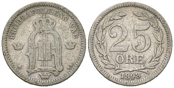 Швеция 25 эре 1898 EB, Оскар II (1872-1907) KM 739 серебро 44-165