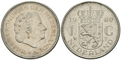 Нидерланды 1 гульден 1980 Юлиана (1948-1980) KM 184a никель 4579-556