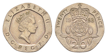 Великобритания 20 пенсов 1993 Елизавета II (1952-2022) KM 939, Spink 4361 (G2) медно-никель 4632-551