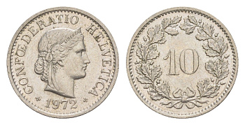 Швейцария 10 раппенов 1972 KM 27 медно-никель 4625-543