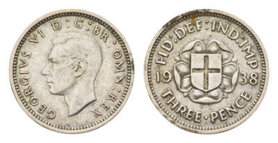 Великобритания 3 пенса 1938 Георг VI (1936-1952) KM 848, Spink 4085 серебро 4567-334