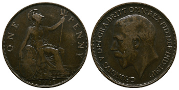 Великобритания 1 пенни 1917 Георг V (1910-1936) КМ 810, Spink 4051 бронза 4364-4342
