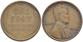 США 1 ЦЕНТ 1946 ЛИНКОЛЬН KM А132 медь цинк 218-518