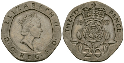 Великобритания 20 пенсов 1987 Елизавета II (1952-2022) KM 939, Spink 4361 (G2) медно-никель 4135-143