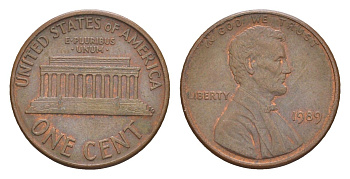 США 1 цент 1989 Авраам Линкольн KM цинк плакированная медью 4649-1243