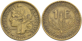 Французский Камерун 1 франк 1926 (а), монетный двор Париж KM 2 алюминиевая бронза 71-1654