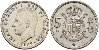 Испания 5 песет 1975 (79) Хуан Карлос I (1975-2014) KM 807 медно-никель 67-921