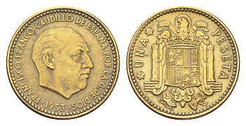 Испания 1 песета 1953 (56) Франциско Франко (1939-1975) KM 775 алюминиевая бронза 4705-1041