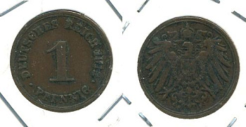 ГЕРМАНИЯ 1 ПФЕННИГ 1912 F KM 10, J. 10 медь 701-345