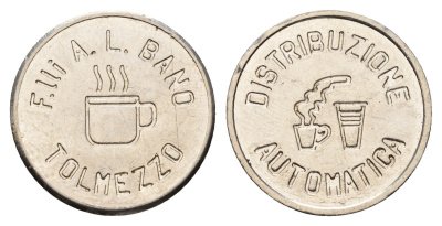 Италия жетон для выдачи напитков - кофе диаметр 24 мм, вес 5,8 гр нержавеющая сталь 4670-955