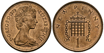 Великобритания 1 пенни 1979 Елизавета II (1952-2022) KM 915, Spink 4237 (B1) бронза 4548-541