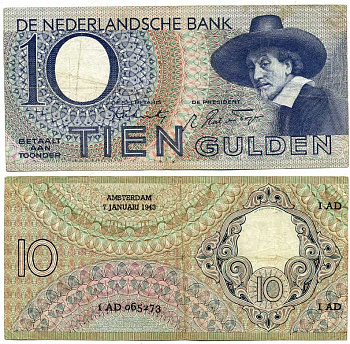 Нидерланды 10 гульденов 1943 Синдики (Рембрандт) Pick 59, Akkermans 32.1 бумага 6318-1-1-1