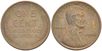 США 1 ЦЕНТ 1944 ЛИНКОЛЬН KM А132 медь цинк 3309-512