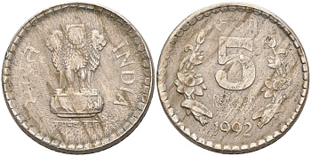 ИНДИЯ 5 РУПИЙ 1992 KM 154.1 медно-никель 4589-255