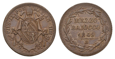 Папская Область 1/2 байокко 1849 KM 1340 медь 441-1313