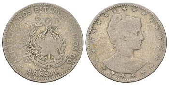 Бразилия 200 реалов 1901 голова свободы вправо KM 504 медно-никель 4628-1034