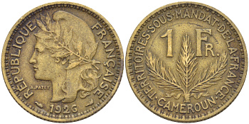 Французский Камерун 1 франк 1926 (а), монетный двор Париж KM 2 алюминиевая бронза 63-246
