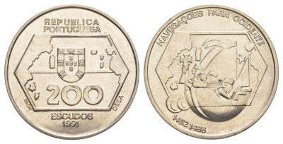 Португалия 200 эскудо 1991 Навигация на запад KM 659 медно-никель UNC 1101-5-34