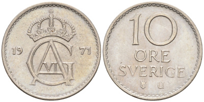 Швеция 10 эре 1971 Густав VI Адольф (1950-1973) KM 835 медно-никель 4124-654