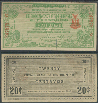 Филиппины, Западный Негрос 20 сентаво 1942 Pick S644 бумага 8622-20-2-2