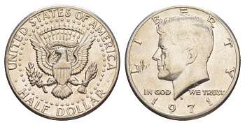 США 1/2 доллара (50 центов) 1971 D, Джон Кеннеди KM 202b медь плакированная медно-никелем aUNC 88-1116