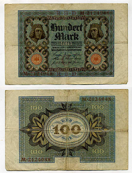 Германия 100 марок 1920 Бамбергский всадник, 7 цифр в номере Pick 69 a, Розенберг 67а  бумага 8619-33-2-2