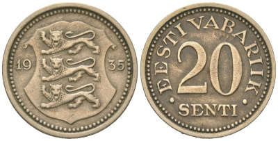 Эстония 20 центов 1935 Республика (1918-1941) KM 17 никель бронза 4615-1111