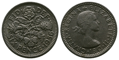 Великобритания 6 пенсов 1956 Елизавета II (1952-2022) KM 903, Spink 4149 медно-никель 4381-655