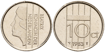 Нидерланды 10 центов 1983 Беатрикс (1980-2013) KM 203 никель    4598-355