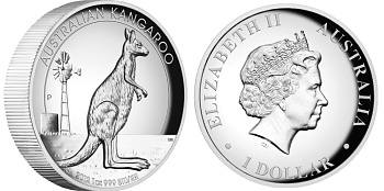 Австралия 1 доллар 2012 кенгуру, высокорельефная KM 1830 серебро PROOF 1074-1-33