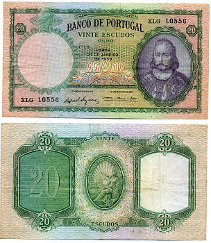 Португалия 20 эскудо 1959 27 января 1959, Антониу Луис де Менезес, 1-й маркиз Мариалва Pick 153b бумага 444-86-2