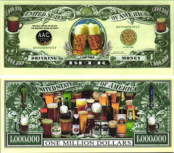 США 1000000 ДОЛЛАРОВ 2002 СУВЕНИРНАЯ БАНКНОТА, ПИВО, ПИВОВАРЕНИЕ, ЕЖЕГОДНЫЙ ПИВНОЙ ФЕСТИВАЛЬ ОКТОБЕРФЕСТ бумага UNC (ПРЕСС) 7198-43-3-1