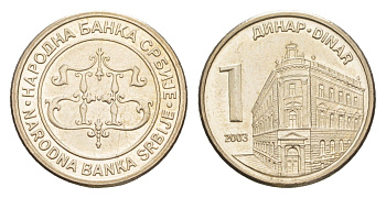 Сербия 1 динар 2003 KM 34 медь цинк никель UNC 4644-935