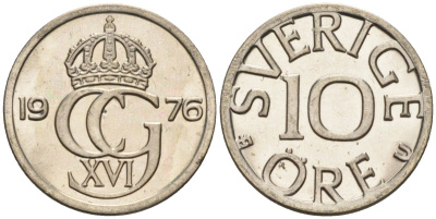 Швеция 10 эре 1976 Карл XVI Густав (1973- ), в лаке KM 850 медно-никель 4585-416