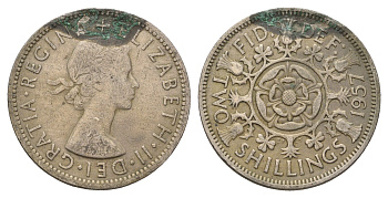 Великобритания 2 шиллинга (флорин) 1957 Елизавета II (1952-2022) KM 906, Spink 4146 медно-никель 4139-145