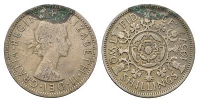 Великобритания 2 шиллинга (флорин) 1957 Елизавета II (1952-2022) KM 906, Spink 4146 медно-никель 4139-145