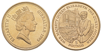 Гибралтар 5 фунтов 1995 50 лет окончания Второй мировой войны KM 334 вирениум BU 413-2941