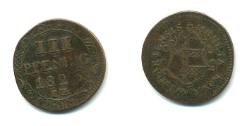 Висмар 3 пфеннига 1825 IZ KM 3 медь 54-965