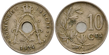 Бельгия 10 сантимов 1924 Belgie KM 86 медно-никель 26-612