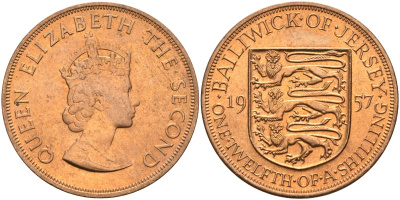 Джерси 1/12 шиллинга 1957 Елизавета II (1952-2022) KM 21 бронза aUNC 4367-323