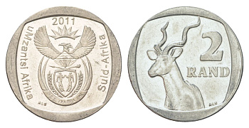 ЮАР 2 ранда 2011 KM 505 медь плакированная никелем UNC 4628-316