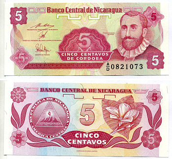 Никарагуа 5 сентаво 1991 Pick 168а(2) бумага UNC (пресс) 2196-26-1-1