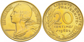 ФРАНЦИЯ 20 САНТИМОВ 1963 KM 930 медь алюминий никель 113-1221