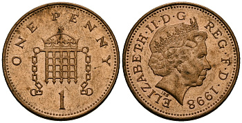 Великобритания 1 пенни 1998 Елизавета II (1952-2022) KM 986, Spink 4710 (B5) сталь плакированная медью 4172-522