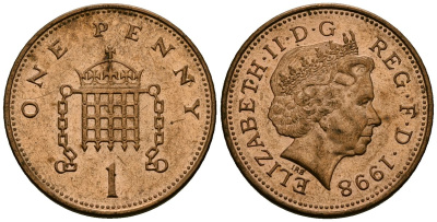 Великобритания 1 пенни 1998 Елизавета II (1952-2022) KM 986, Spink 4710 (B5) сталь плакированная медью 4172-522