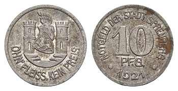 Шпремберг 10 пфеннигов 1921 Funck 514.4, Men05 23830.4, Men18 29804.4 железо 4636-933
