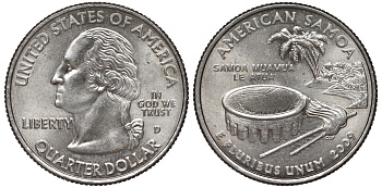 США 25 центов = квотер 2009 D, серия штаты США, Американское Самоа KM 448 медь плакированная медно-никелем 4525-1225