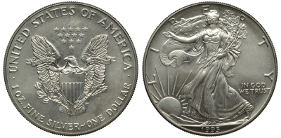 США 1 доллар 1993 шагающая свобода KM 273 серебро UNC 1084-6-33