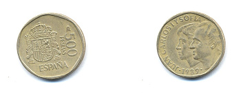 ИСПАНИЯ 500 ПЕСЕТ 1989 ХУАН КАРЛОС И СОФИЯ, ХУАН КАРЛОС I (1975-) KM 924 медь алюминий никель 54-2616